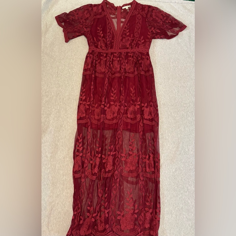 Haute Monde Red Lace Maxi Dress